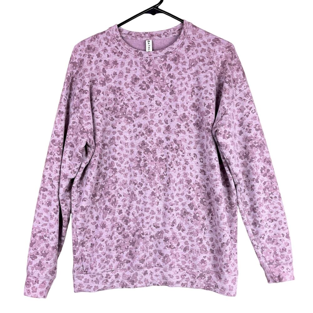 Athleta Womens Sweatshirt Purple Leopard Print Studio To Street Pullover Small
